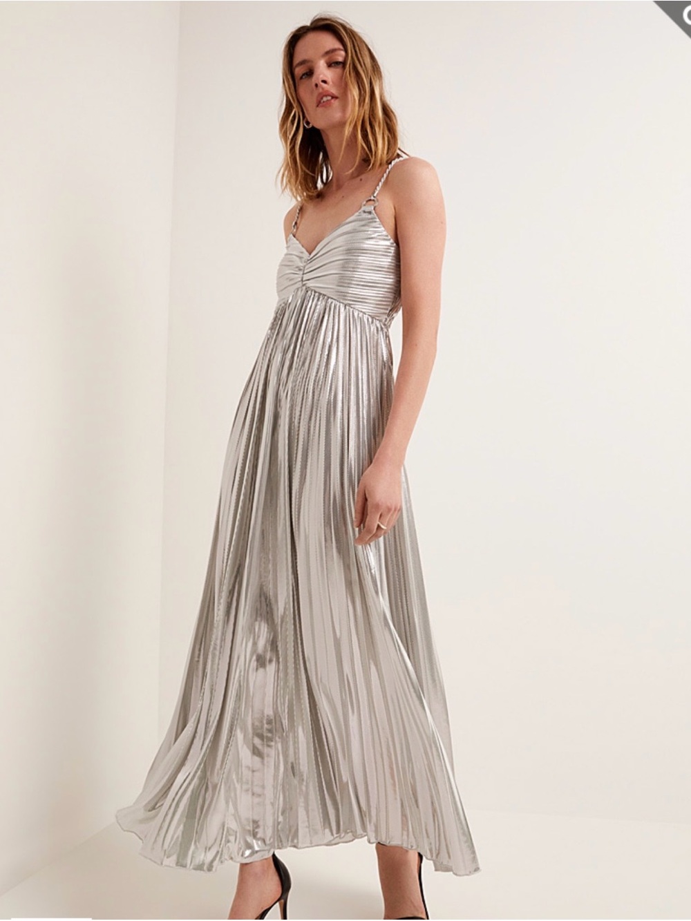 Michael Kors Silver Pleated Maxi Dress Grad Prom Wedding L